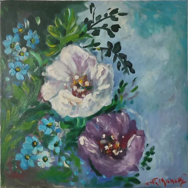 Flor grande con azul.