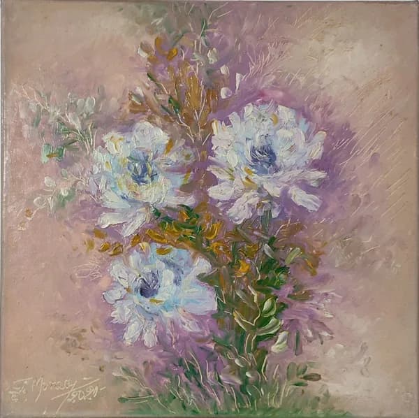 Purple flowers in dim light
