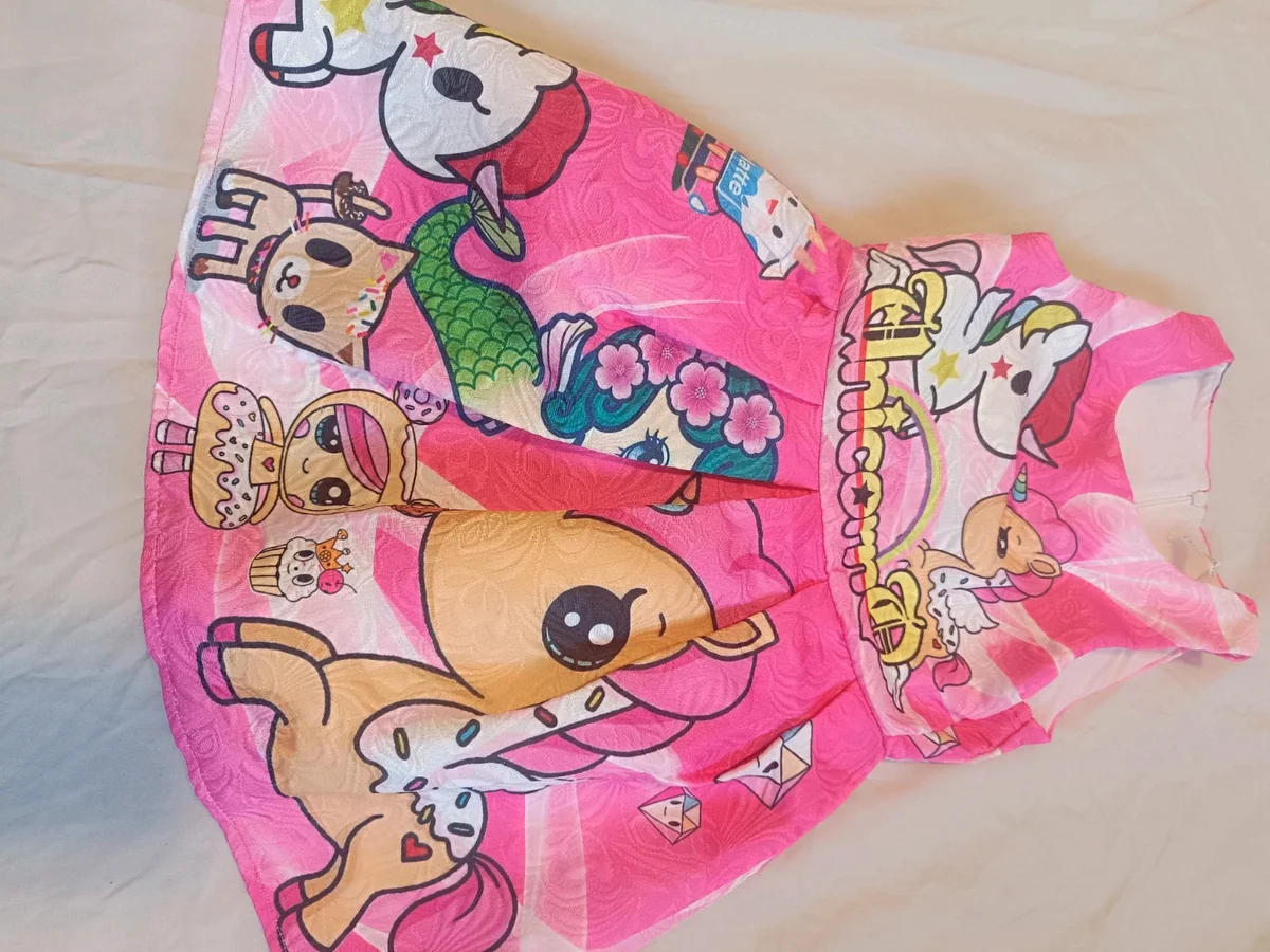 Rochie roz cu unicorni pentru fetițe (LingQi Shizu)