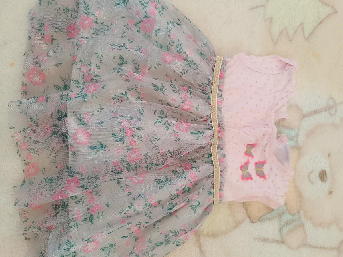 Rochiță roz cu fustă din tul floral, fetițe, 12 - 18 luni (So Cute)
