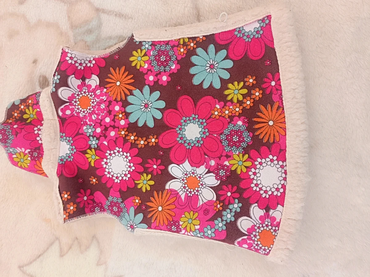 Cojocel/vestă căptușită cu blăniță, imprimeu floral retro ,mărimea 92 cm (2 (2)