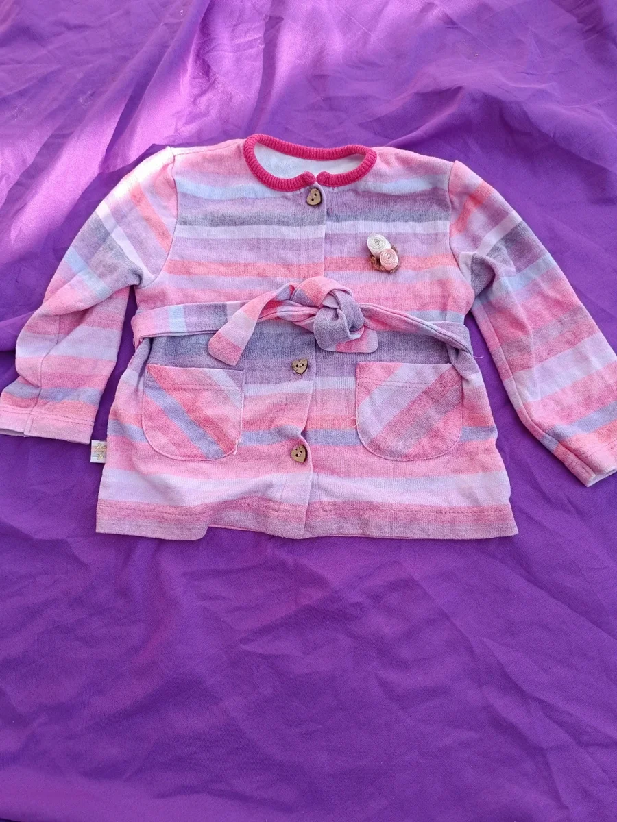 Cardigan / jachetă moale cu dungi pastelate și cordon - Mărimea 80