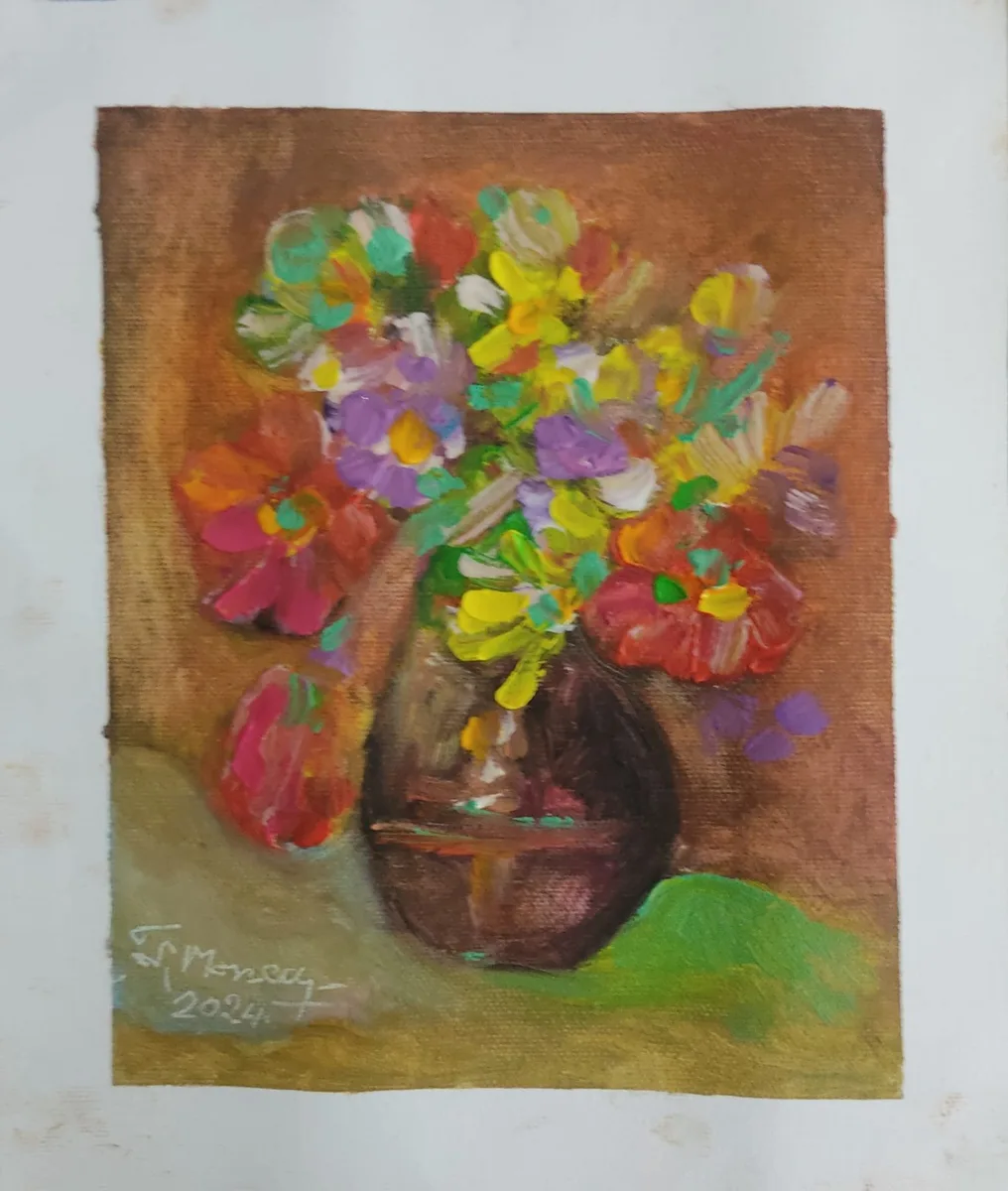 Buchet colorat în vas brun (1)