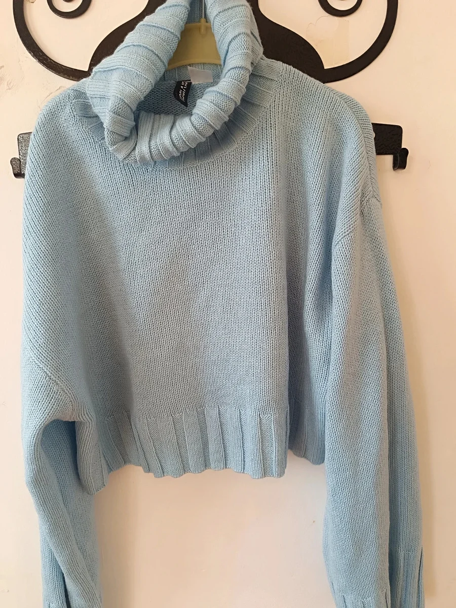 Pulover damă Divided by H&M, bleu deschis, guler pe gât, mărimea S