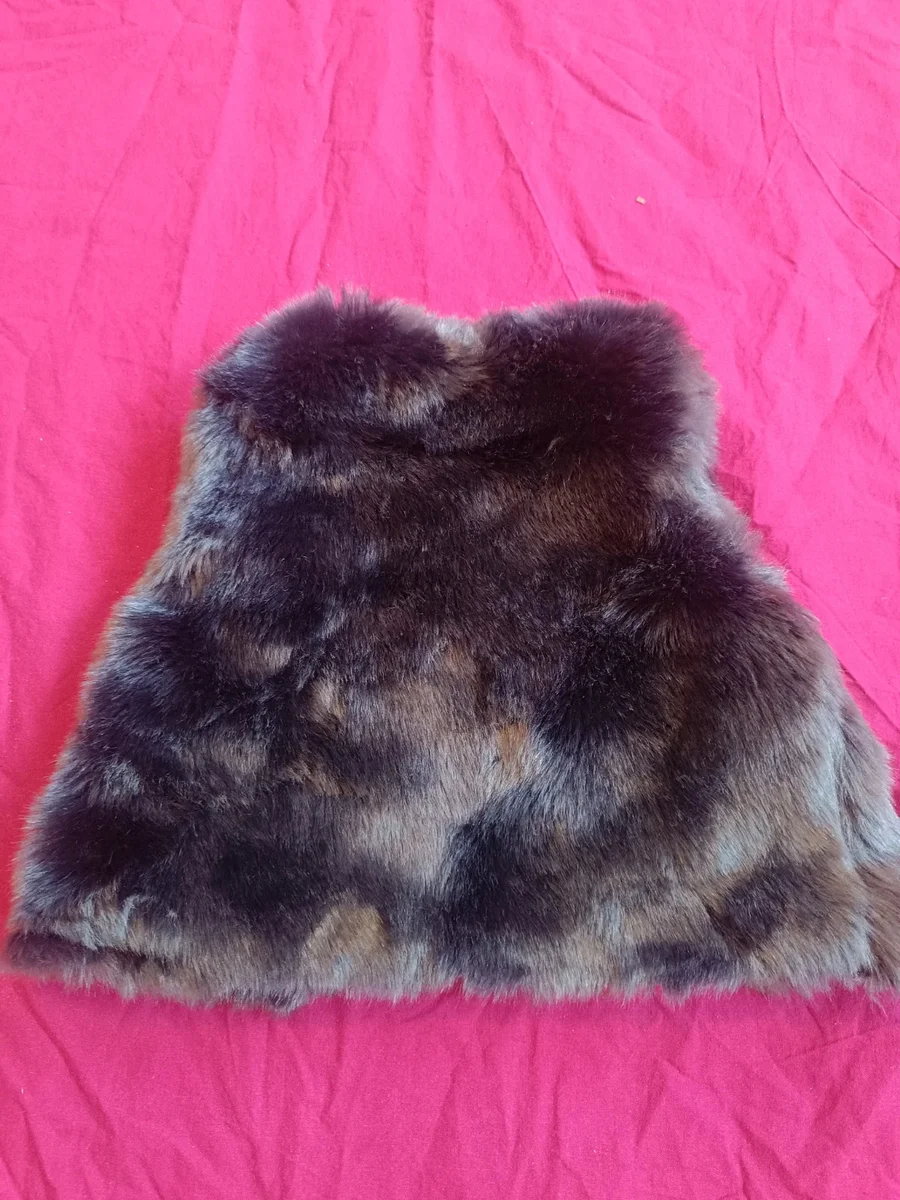 Vestă elegantă blană ecologică maro/gri H&M - Mărimea 86 (12 (2)