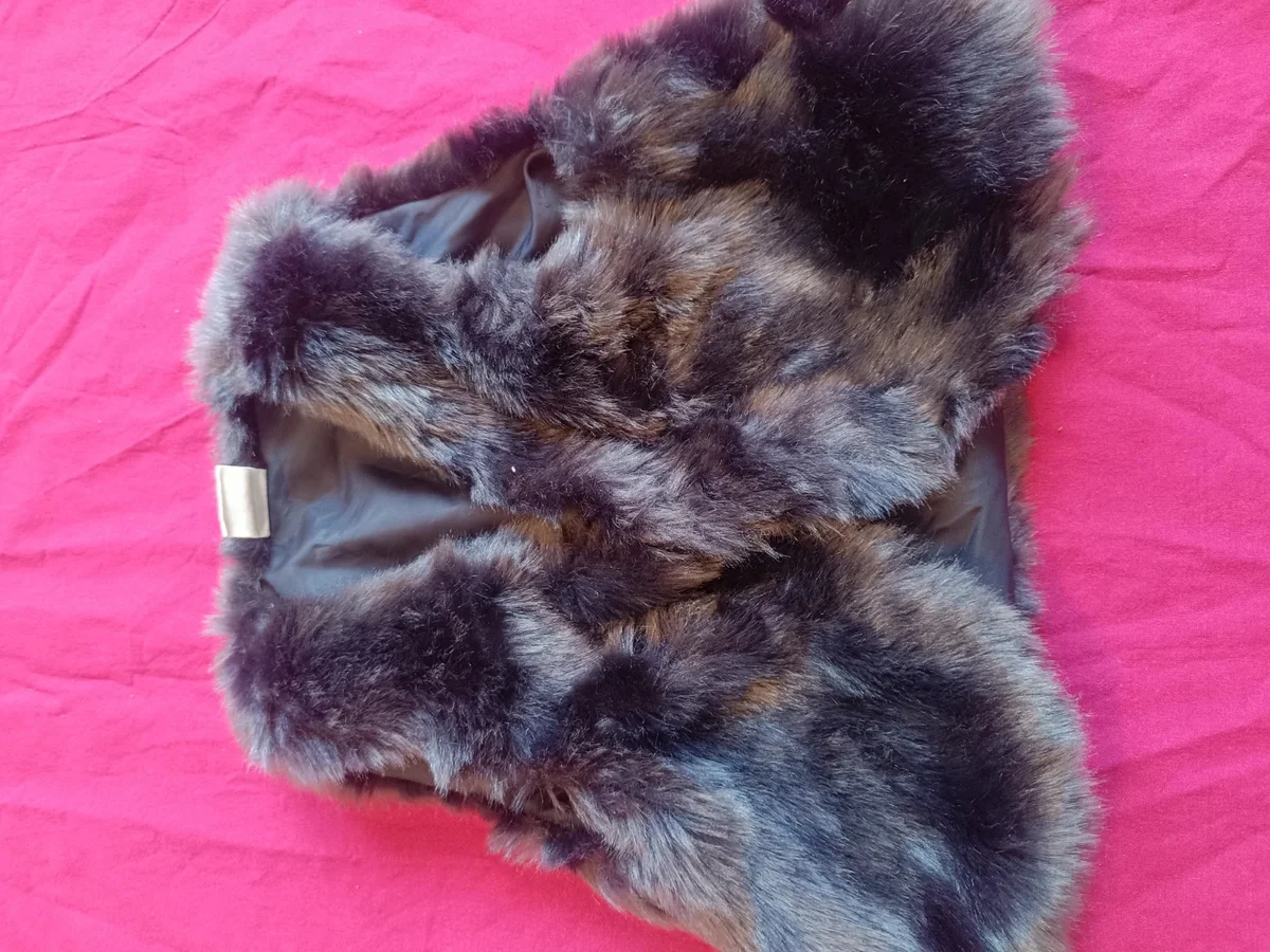 Vestă elegantă blană ecologică maro/gri H&M - Mărimea 86 (12