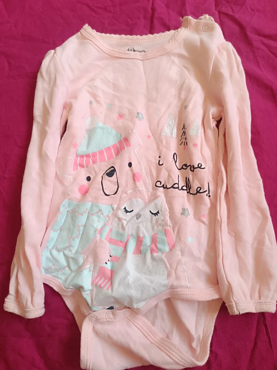 Body roz cu mânecă lungă ursuleț și pinguin so cute - Mărimea 92 (18
