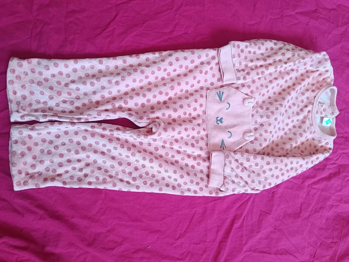 Salopetă pijama pufoasă roz cu buline și pisicuță TEX baby - Mărimea 81 (18