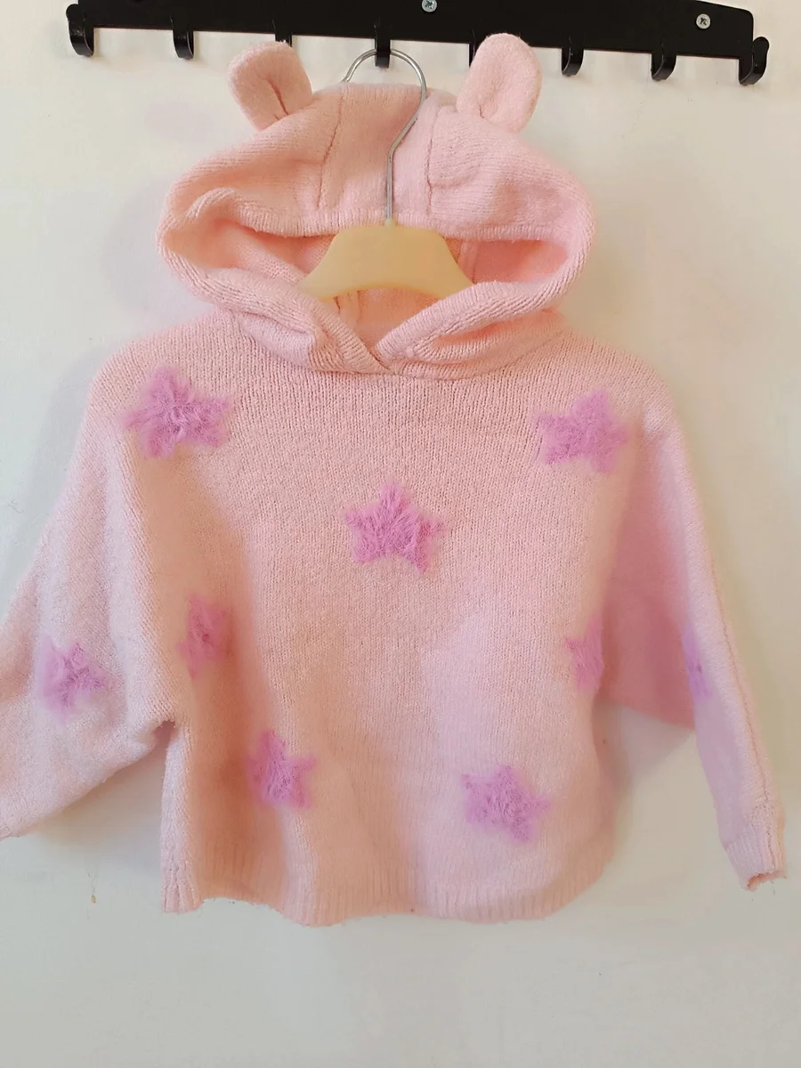 Pulover pufer cu glugă și urechiușe, roz cu steluțe, Tu Kids 12 - 18 luni (80