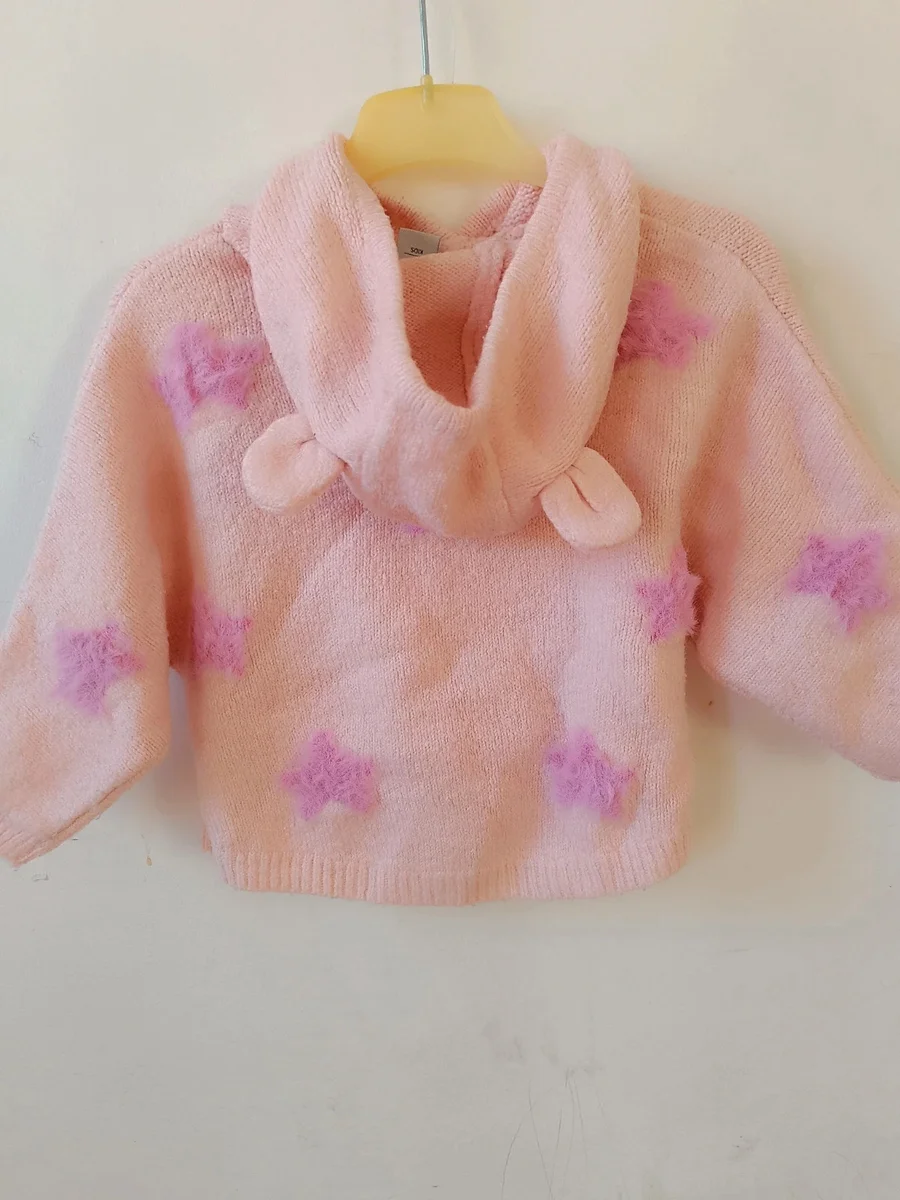 Pulover pufer cu glugă și urechiușe, roz cu steluțe, Tu Kids 12 - 18 luni (80 (2)