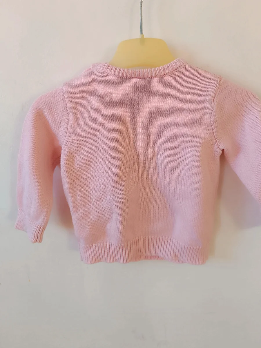 Pulover tricotat roz cu pinguin și ninsori, TEX baby mărimea 12 luni (74 cm) (3)