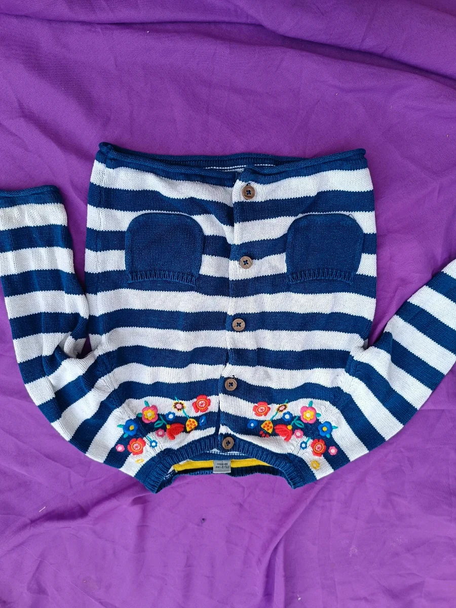 Cardigan tricotat în dungi marinărești cu floricele brodate - Tu Kids