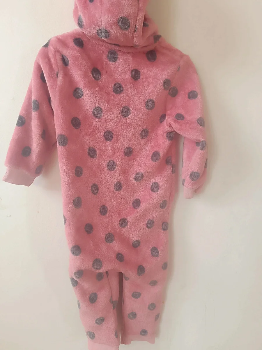 Salopetă pufoasă cocolino TEX Baby 23 luni (86 cm) - Roz cu buline și glugă (2)
