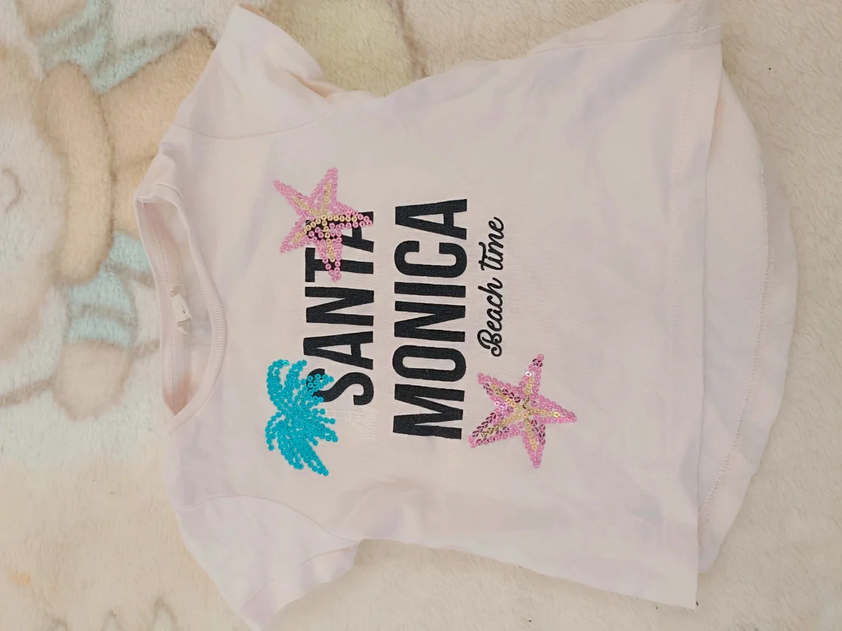 Tricou roz "Santa Monica" cu paiete, fetițe, 6 - 9 luni (Mini Club)