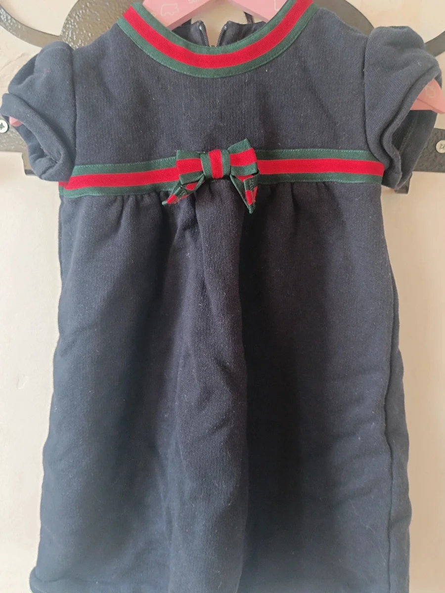 Rochie Originală GUCCI Baby 24 luni (86 cm) - Bumbac Albastru Marin cu Bandă (2)