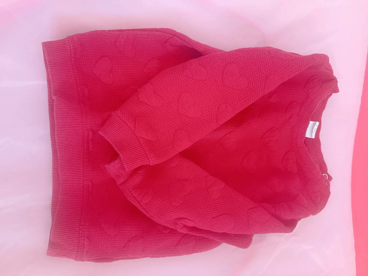 Bluză roșie/roz H&M cu inimioare, mărimea 86 cm ,12 - 18 luni, purtată, stare