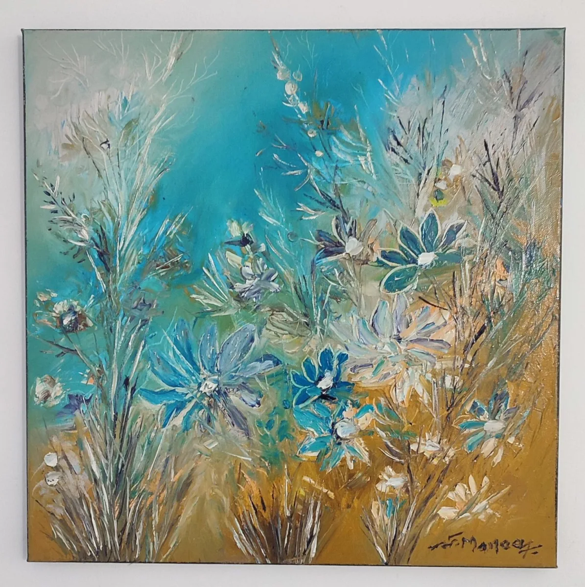 Die Blauen in der Nähe des Weizenfeldes