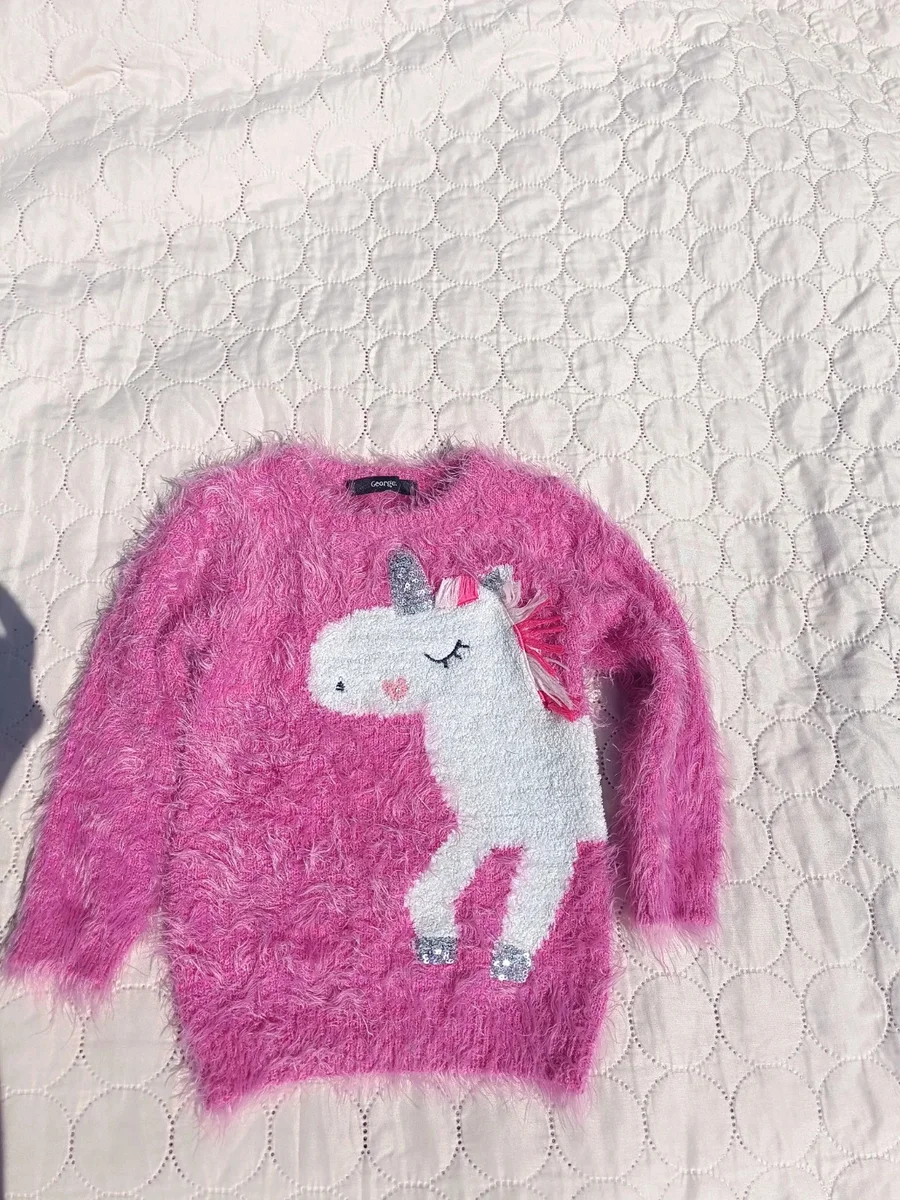 Pulover roz pufos cu unicorn, George, 1½ - 2 ani