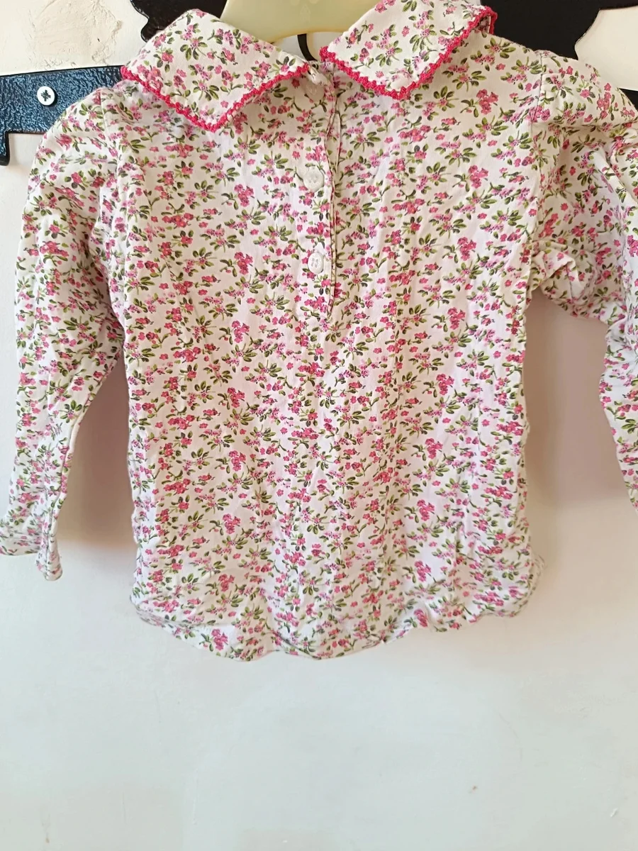 Cămașă / bluză cu guler Peter Pan, imprimeu floral roz, Topomini mărimea 98 (2)