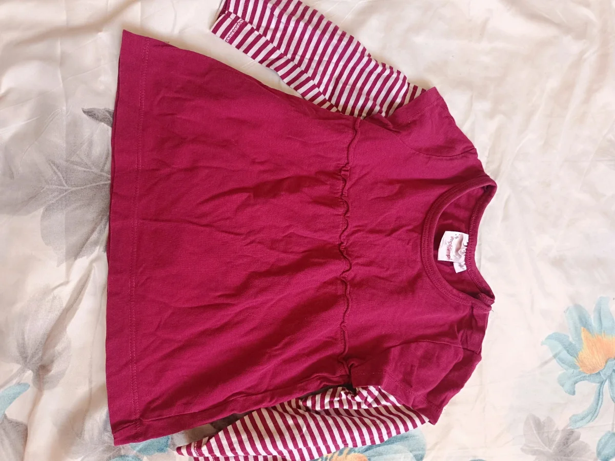Bluză lungă magenta cu mâneci dungate Impidimpi - Mărimea 74/80