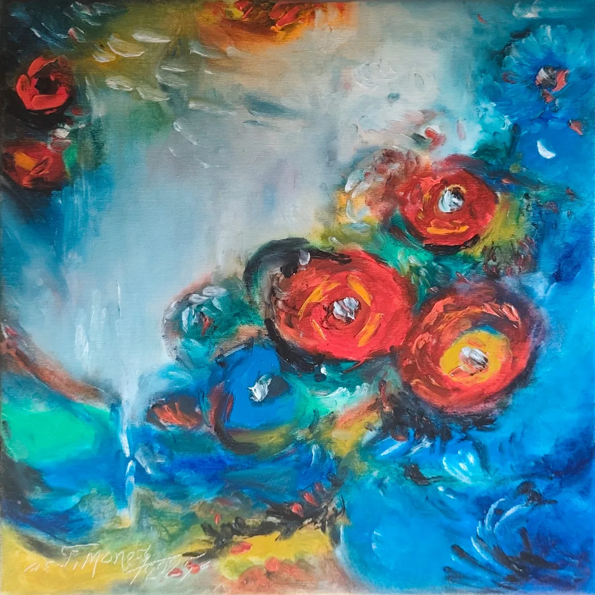 Rote Blumen schweben
