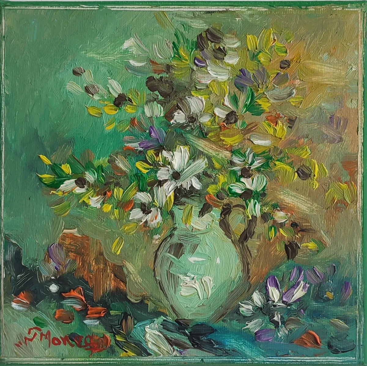 Blommor i opal vas