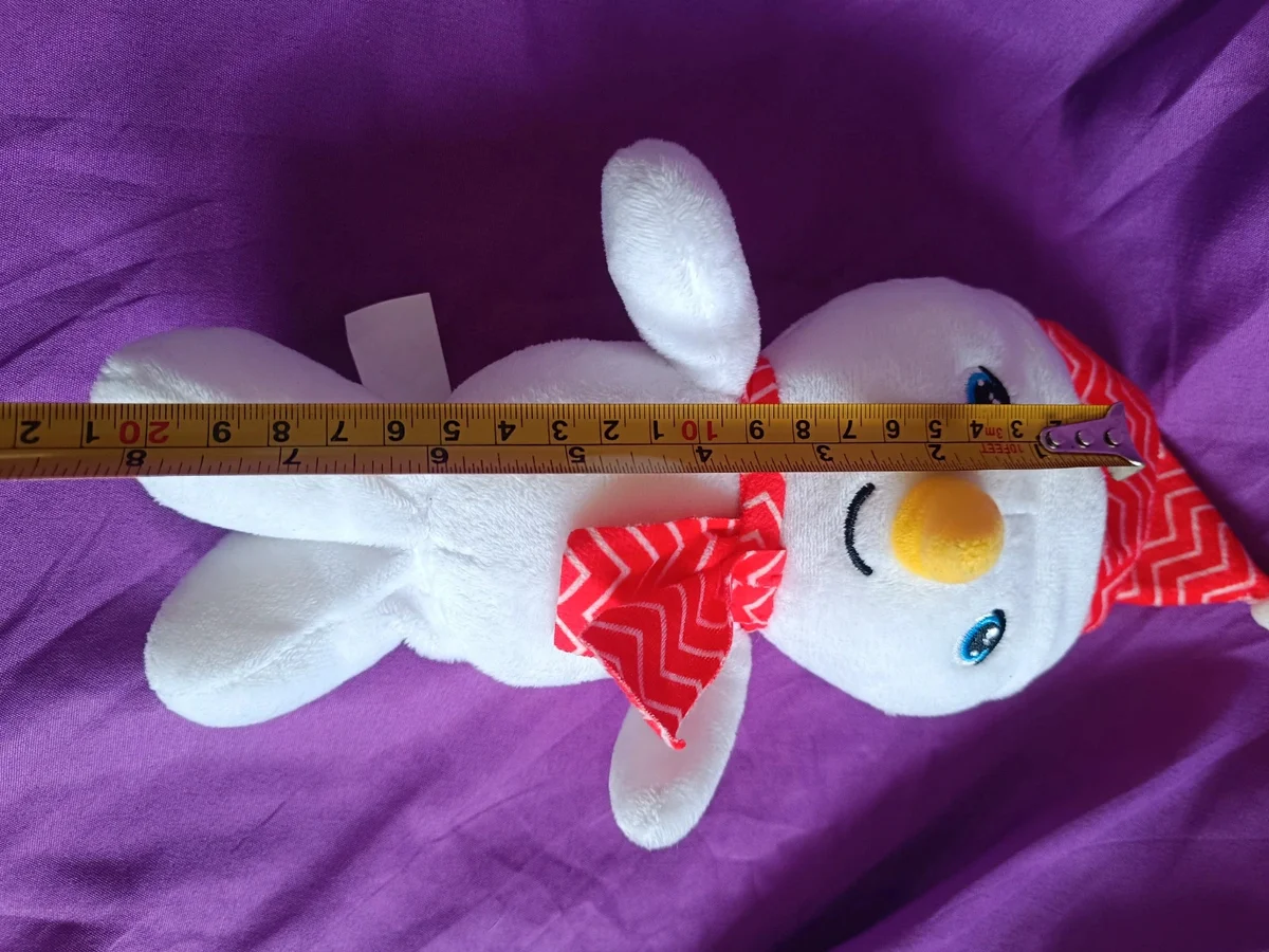 Figurină moale din pluș Om de zăpadă cu fes tricotat și fular festiv (20 cm) (3)
