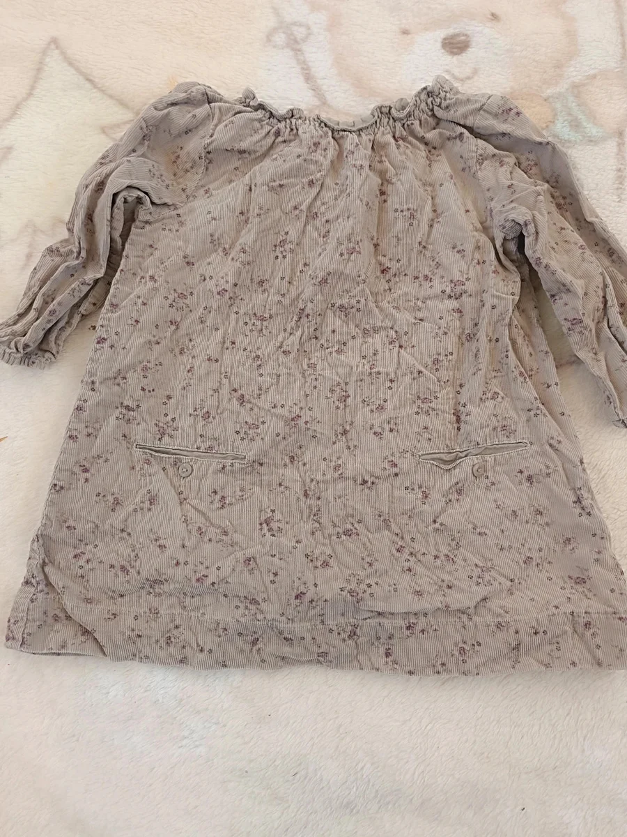 Rochiță catifea reiată (velvet), model floral, fetițe, 18 luni (Bout'chou)