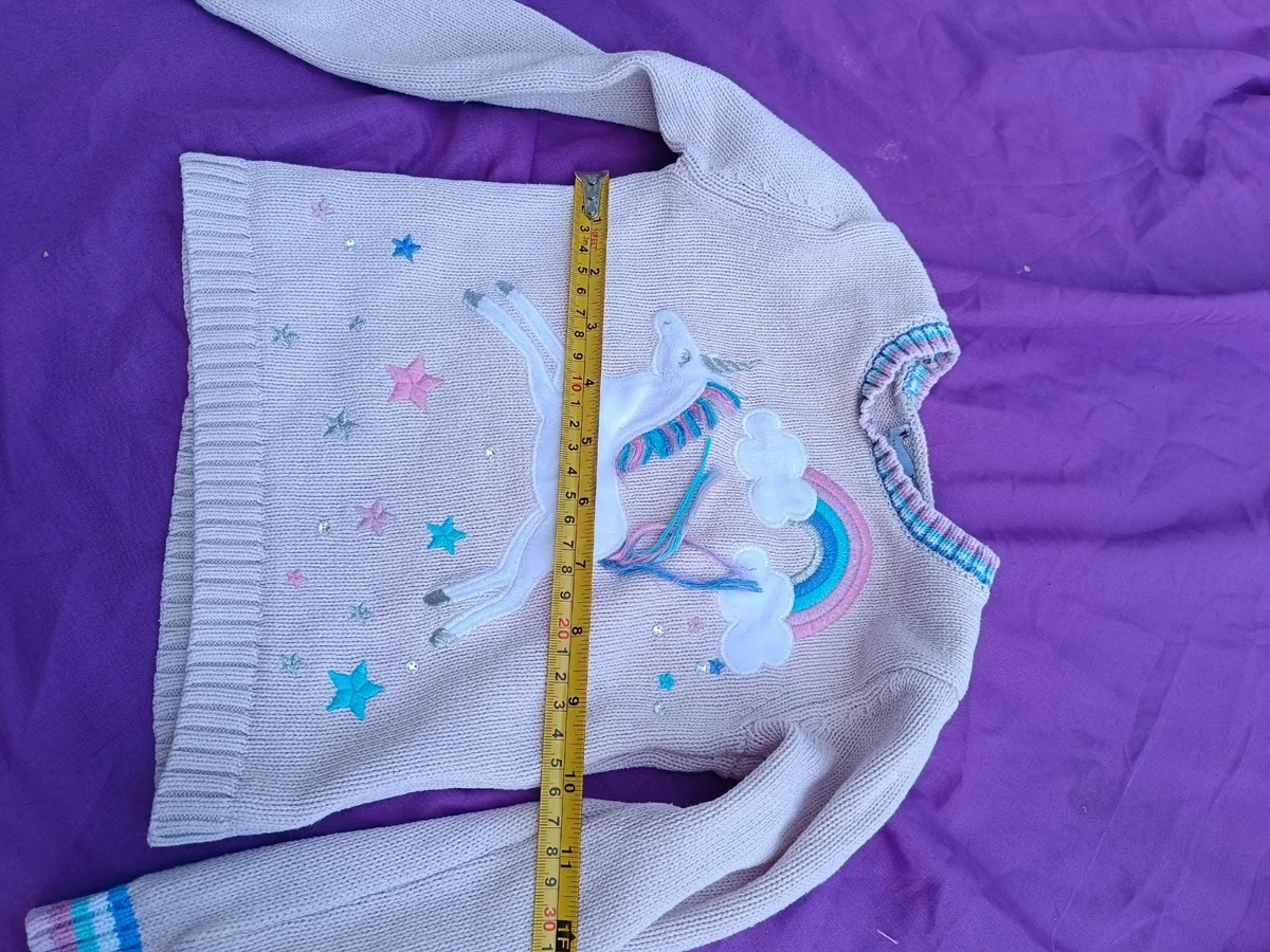 Pulover tricotat cu unicorn și curcubeu - Nula Bug. Mărimea 92 (6)